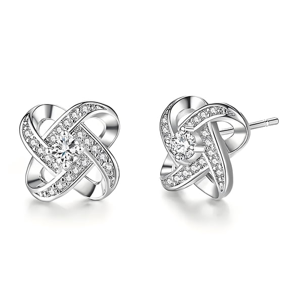 DESIGNICE Stud Earrings for Women,Silver-Plated Alloy Stud Earrings,Four-Leaf Clover Knot Earrings,Cubic Zirconia Earrings Studs for Women