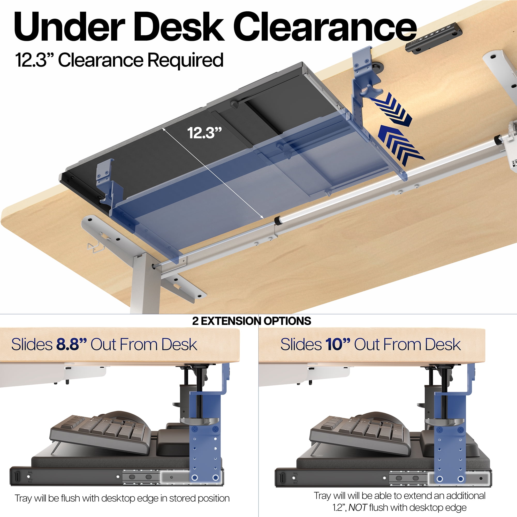 VIVO Black Clamp-on Height & Width Adjustable Keyboard Tray