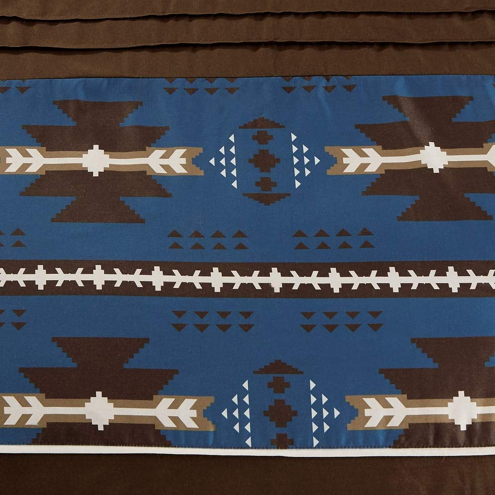 7 Piece Western Southwestern Design Comforter Set Multicolor NAVY Coffee Brown Embroidered KING Size Bed in a Bag Bedding Set- Makala