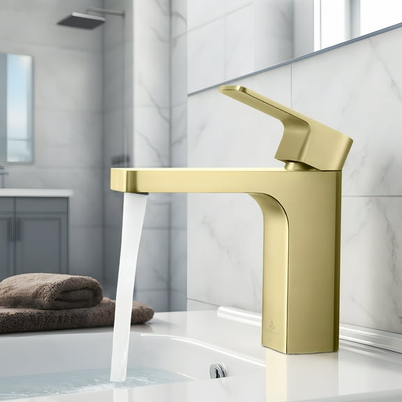 Blossom Brass Brushed Gold High Arc Single Handle Bathroom Faucet with Pop-Up Drain - F118 06 P