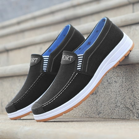 

Cathalem Fashion All Season Men Casual Shoes Flat Round Toe Non Slip Cloth Upper Shoes Men Casual Leather Fashion High Tops Black 10.5