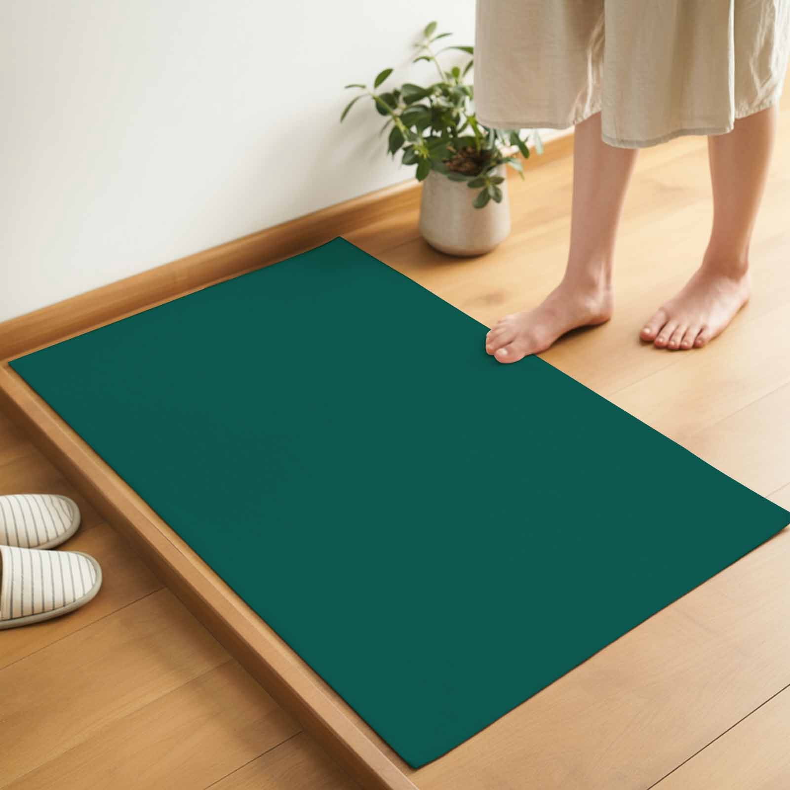 Dark Green Indoor Door Mat - 20"x31.5", Non-Slip Welcome Mat for Outdoor, Farmhouse Solid Green Color Modern Art Front Doormat for Entry, Low-Profile Doormat Entrance Rug for Kitchen/Bathroom
