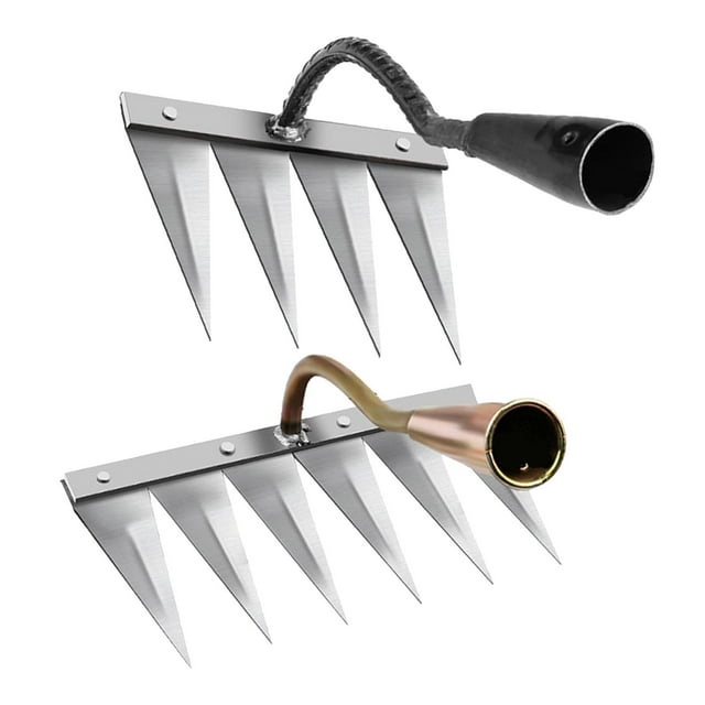 S SERENABLE 2x Multifunctional Weeding Hoe Rake Harrow Seeding Tilling Vegetable Plowing 4 Tooth Brass 6 Tooth