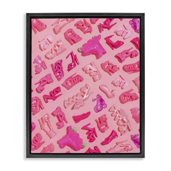 Stupell Industries Tiny Doll Shoes Pink Black Framed Floater Canvas Wall Art, design by LISH Creative