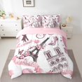 thumbnail image 2 of Manfei Paris Eiffel Tower Twin Bedding Sets 7-Piece,Pink Butterflies Flower Bedding Comforter Set 7-Piece,Romance Valentine'S Day Sheet Sets,Microfiber Room Decor Reversible, 2 of 7