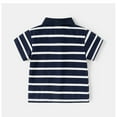 thumbnail image 3 of Toddler Outfits for Boys Toddler Boys Summer Short Sleeve Stripe Tops Holiday T Shirt and Shorts 2 Piece Suit Baby Outfits Navy 18 Months-24 Months, 3 of 6
