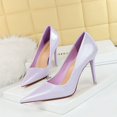 thumbnail image 3 of Zapatos de mujer minimalistas, delgados, clásicos, ultraaltos, con tacón de boca baja, puntiagudos, de cristal, lacados, de cuero, para banquetes, 3 of 5