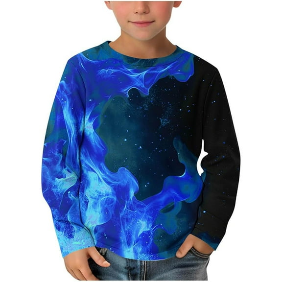 Gelikeya Long Sleeve Shirts for Kids Loose Fit Crew Neck Pullover Tops for Boys Girls Cute Novelty Fashion 3D Graphic Tee #08 Blue 2-3 Years