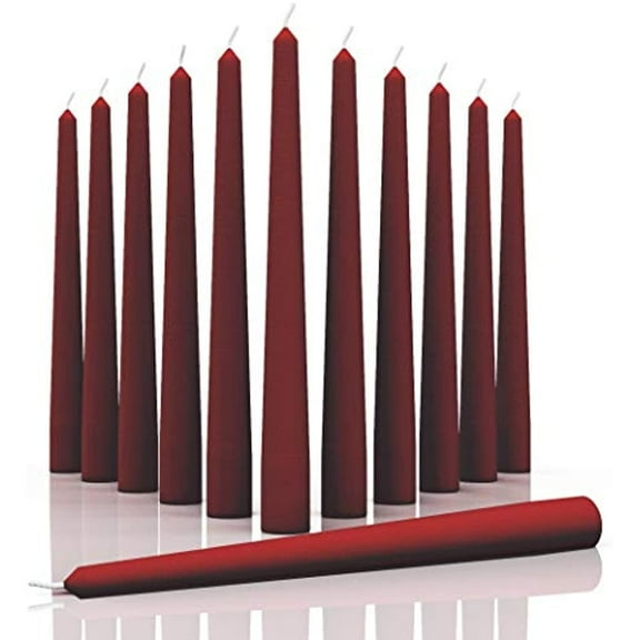 CANDWAX 12 inch Taper Candles Set of 12 - Dripless and Smokeless Candle Unscented - Slow Burning Candle Sticks - Bordeaux Candle