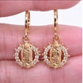 thumbnail image 2 of Aretes colgantes pequeños redondos, Virgen de Guadalupe, oro laminado 18k, 2 of 3
