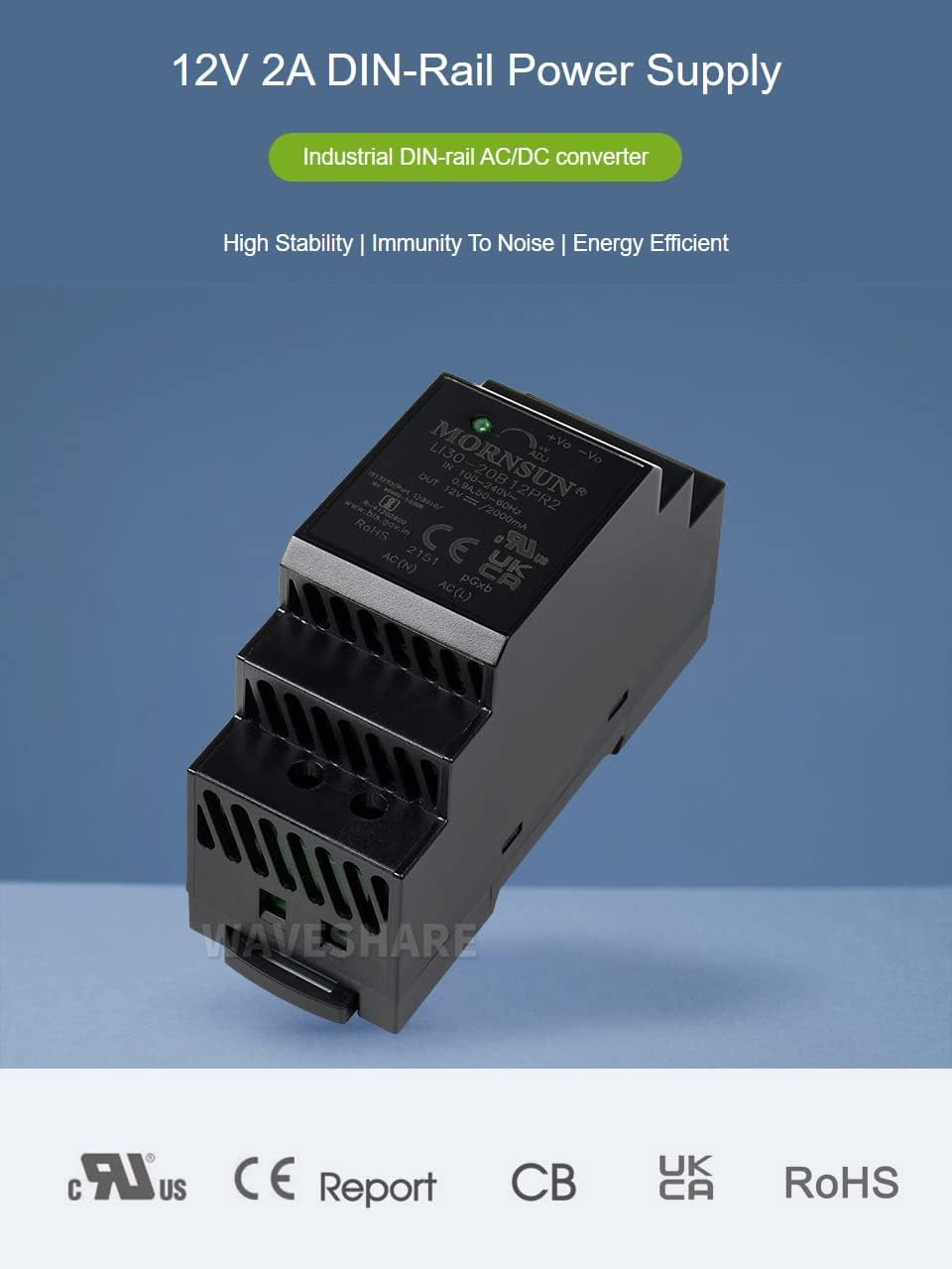 Industrial Rail-Mount RS485 Serial Server RS485 to RJ45 Ethernet TCP/IP to Serial Rail-Mount Support with 12V 2A Industrial DIN-Rail Power Supply AC/DC Converter
