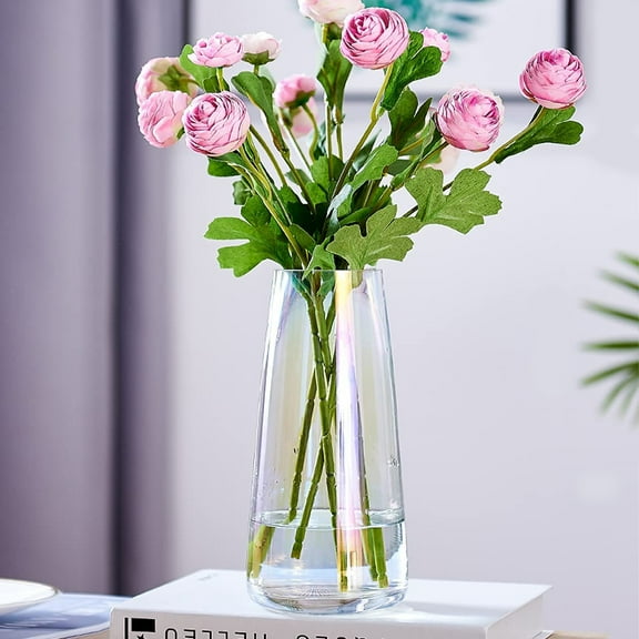 Aoderun Glass Vase Handmade Flower Vases for Decor Living Room Kitchen Home 8.7” (Iridescent Clear)
