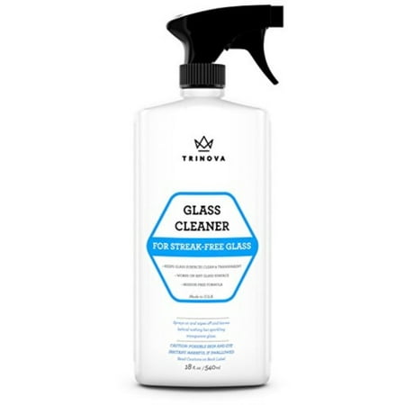trinova premium glass & mirror streak free cleaner- best for windows, mirrors, windshields - wash away dirt, grease, smudges, sap, bugs & more - indoor & outdoor - 18 (Best Glass For Windows)