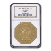 1851 $50 Humbert Gold Ingot U.S. Assay Office AU-53 NGC (Reeded)