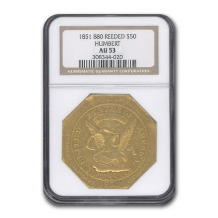 1851 $50 Humbert Gold Ingot U.S. Assay Office AU-53 NGC (Reeded)