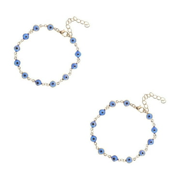 Masteelf 2pcs Blue Evil Eye Bracelet Adjustable Turkish Eye Anklet Good Luck Protection Amulet Bracelet Dainty Evil Eye Jewelry for Women Girls Golden