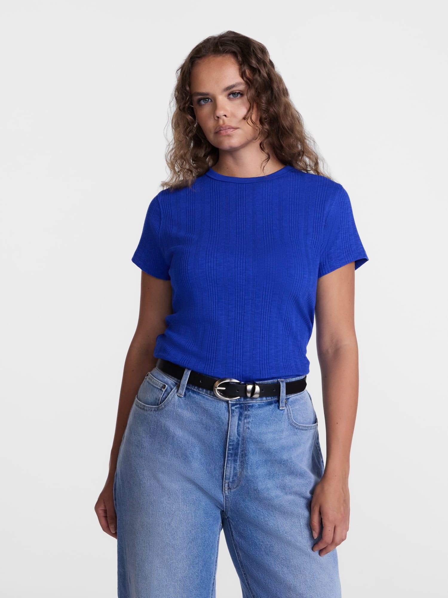 Scenario Women's Variegated Rib Tee with Short Sleeves, Sizes XS-XXXL