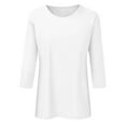 thumbnail image 6 of DENGDENG Western Shirts for Women Plus Size 3/4 Length Sleeve Tops Crew Neck Solid Color Blouses Fall Elbow Tshirts Petite Loose Fit Tunic Tops White XL, 6 of 6