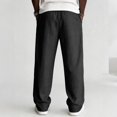 thumbnail image 4 of Mens Linen Cotton Pants Drawstring Waist Lightweight Baggy Sweatpants Loose Fit Beach Travel Straight Leg Pants With Pockets, 4 of 4
