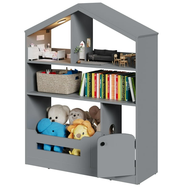 Yeshouse estantería infantil 3 niveles, 36,6" de ancho, luz de sensor de movimiento, organizador de juguetes y libros, con dispositivo anti-vuelco para guardería o sala de juegos