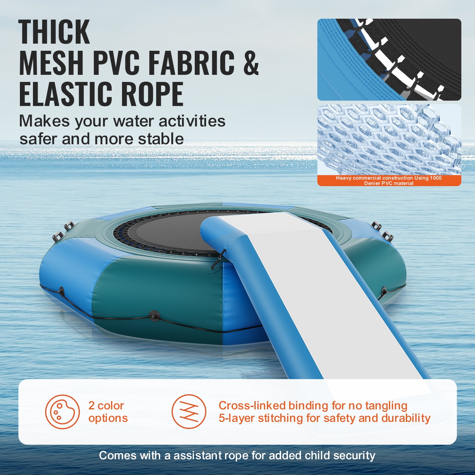 VEVOR Inflatable Water Bouncer, 10ft Recreational Water Trampoline, Portable Bounce Swim Platform with Slide,3-Step Ladder & Electric Air Pump,Kid Adult Floating Rebounder for Pool Lake Water Sports