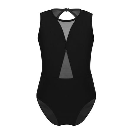

MSemis Kids Girls Sleeveless Mesh Splice Keyhole Back Leotard Bodysuit
