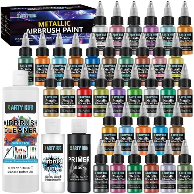 Kit de pintura con aerógrafo X ARTY HUB Metallic de 36 colores con accesorios