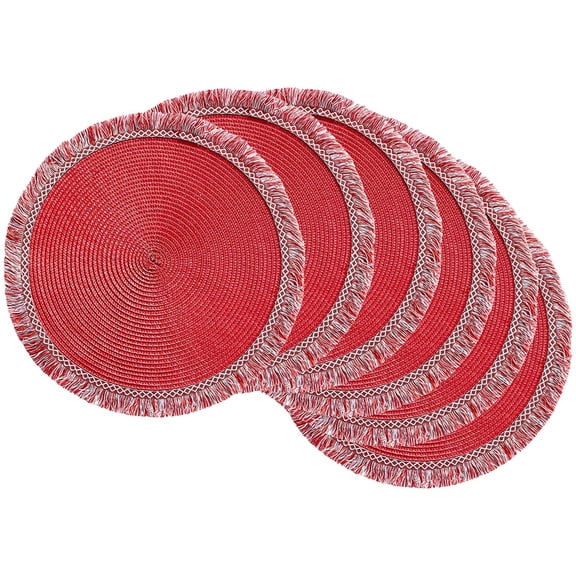 DII Tango Red Round Fringed Placemat Set/6