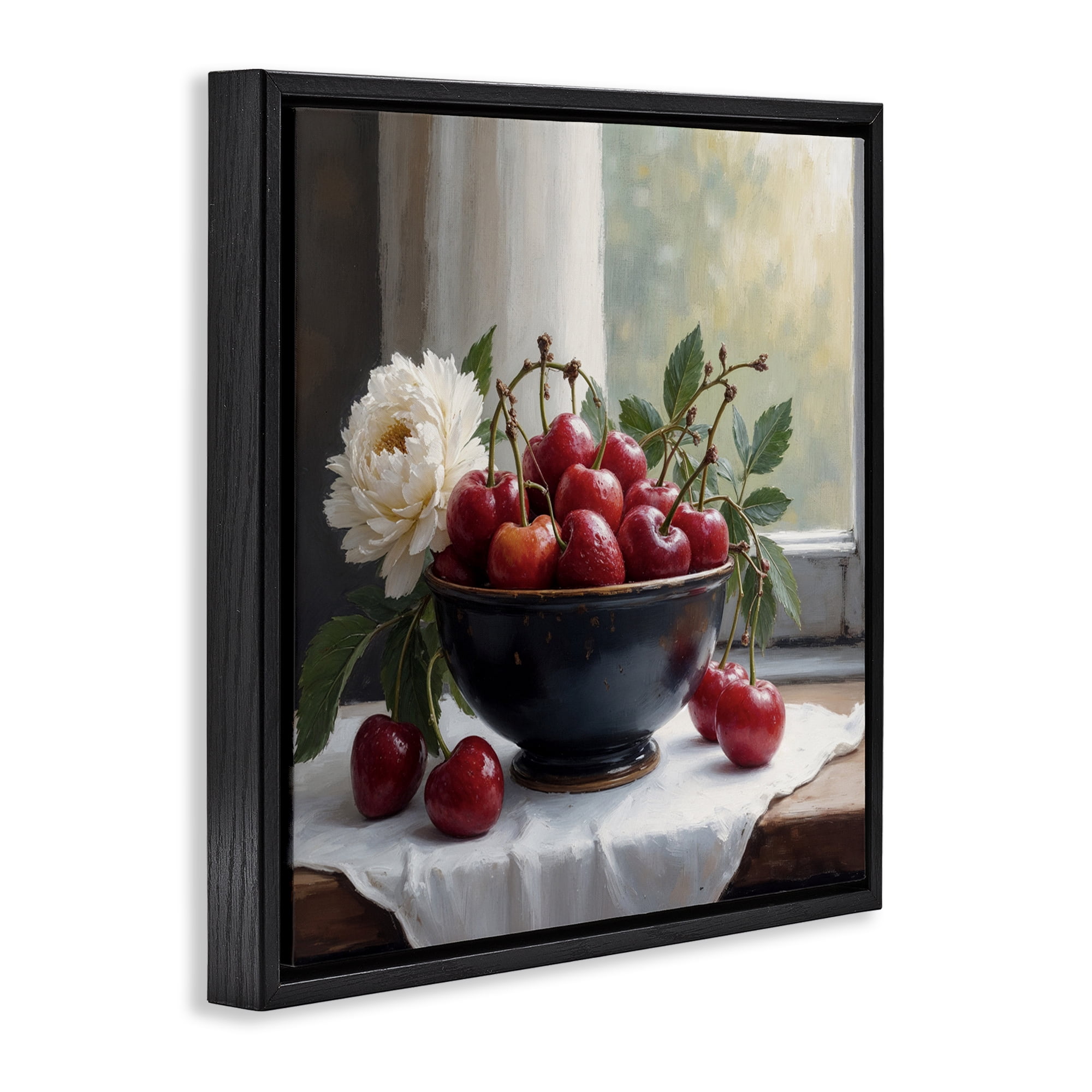 Cherry & Blossom Still Life Black Framed Floater Canvas Wall Art, design by Lettered and Lined