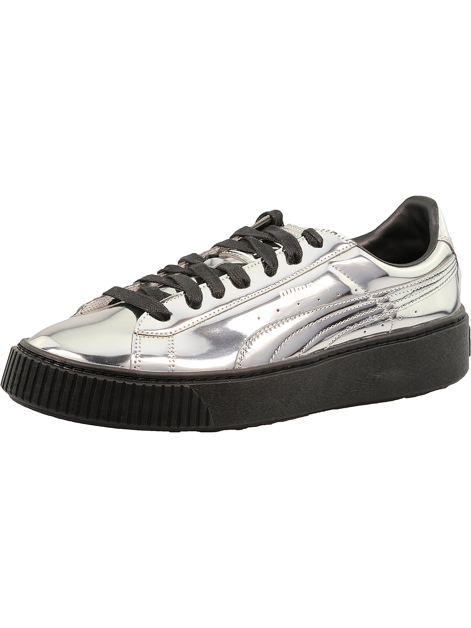 puma metallic basket platform trainers in silver