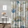 thumbnail image 2 of Orinice  Vintage Nautical Coastal Shower Curtain, Ocean Theme Starfish Seashell Conch Seahorse Blue Bathroom CurtainPolyester Fabric Waterproof Bath Curtain with 12 Hooks 69x72, 2 of 7