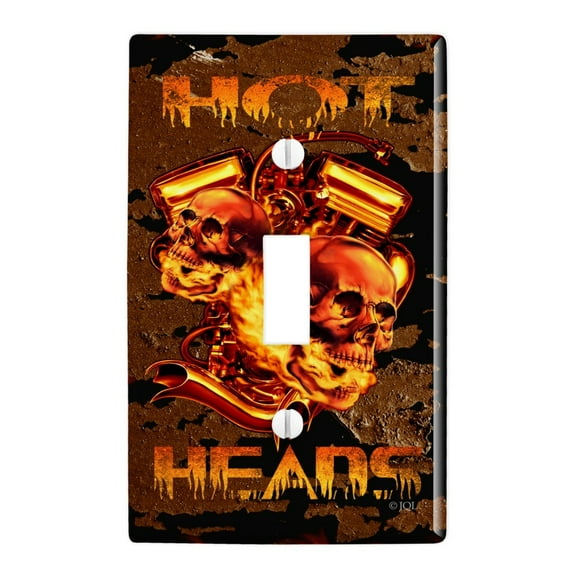 Hot Heads Pistons Skulls Biker Motorcycle Chopper Plastic Wall Decor Toggle Light Switch Plate Cover