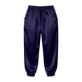 thumbnail image 5 of felwors Women's Satin Capri Joggers High Rise Cropped Lounge Pants with Elastic Cuffs Pockets（Dark Blue， L）, 5 of 5