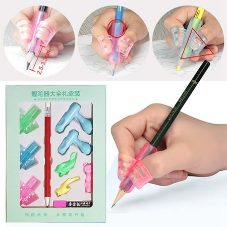 SHOPFIVE 8 Pcs\/Set Deluxe Set Pen Grips Writing Posture Corrector Two Finger Silicone Pen Holder Student Children Learning Writing Tools