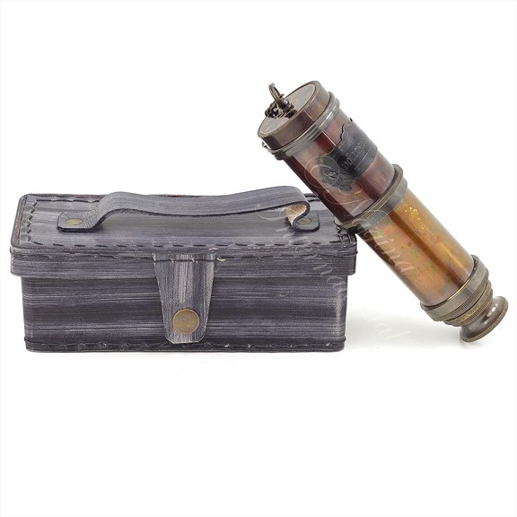 16" Antique Brass Telescope Spyglass with Leather Case (Collapsible)