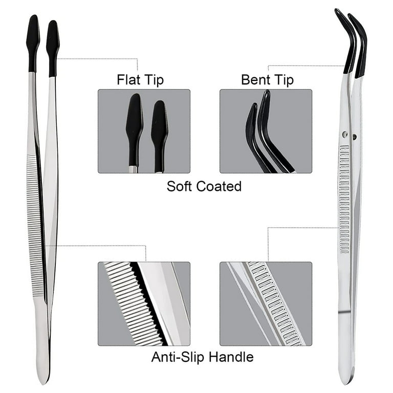 rubber bent tip Tweezers stainless steel craft tweezers precision for  jewelry