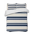 thumbnail image 2 of Quilts Twin XL Size, Navy Blue Khaki Striped Soft Comforter Bedding Set for Bed, Gradient Horizontal Lines Lightweight Quilted Bedspread with Pillow Cover(2 Pieces) for All Season, 68x98 Inch, 2 of 6