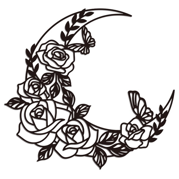 Metal Boho Moon Rose Wall Art Decor Minimalist Art Moon Rose Wall Art Hanging Decor Signs Moon Rose Pattern Wall Sculpture Statues
