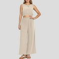 thumbnail image 2 of Conjunto informal de dos piezas para mujer con cuello redondo, sin mangas, cintura alta y pernera ancha - Top con dobladillo elástico - Pantalones de corte holgado - Versátil para looks informales, 2 of 4