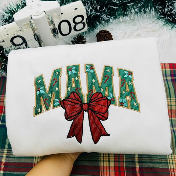 Christmas Mama Embroidery Shirt, Christmas Mama Embroidered Sweatshirt, Family Christmas Crewneck, Holiday Mom Shirt, Family Christmas Mom