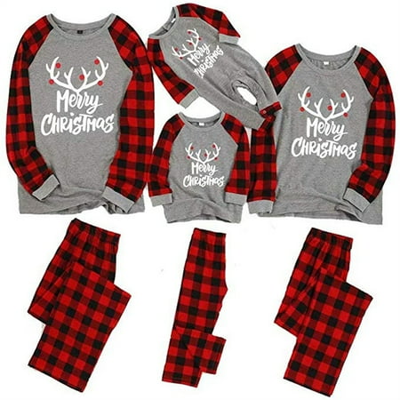 

Christmas Family Matching Pajamas Sets Adult Kids Baby Plaid Pants+Tops 2Pcs Letter Print PJs Sleepwear Clothes