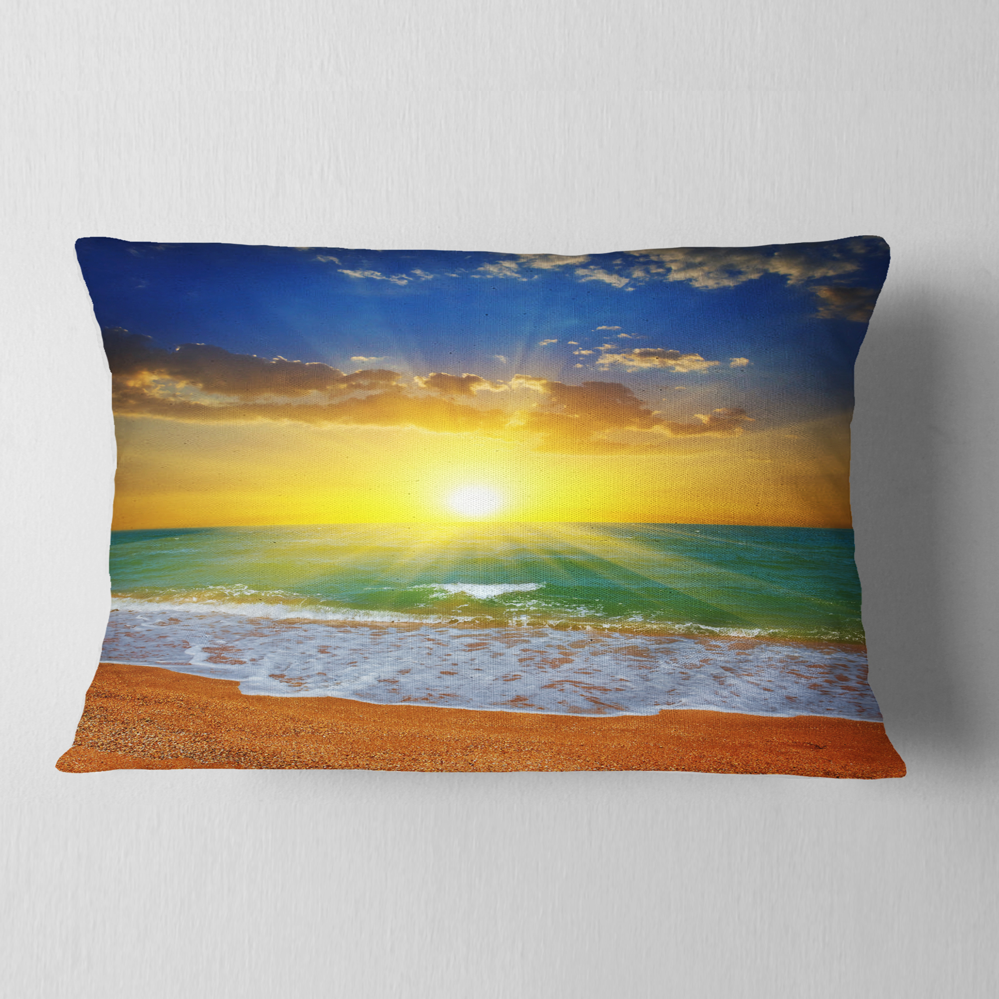 Designart 12" x 20" Blue Polyester Throw Pillow