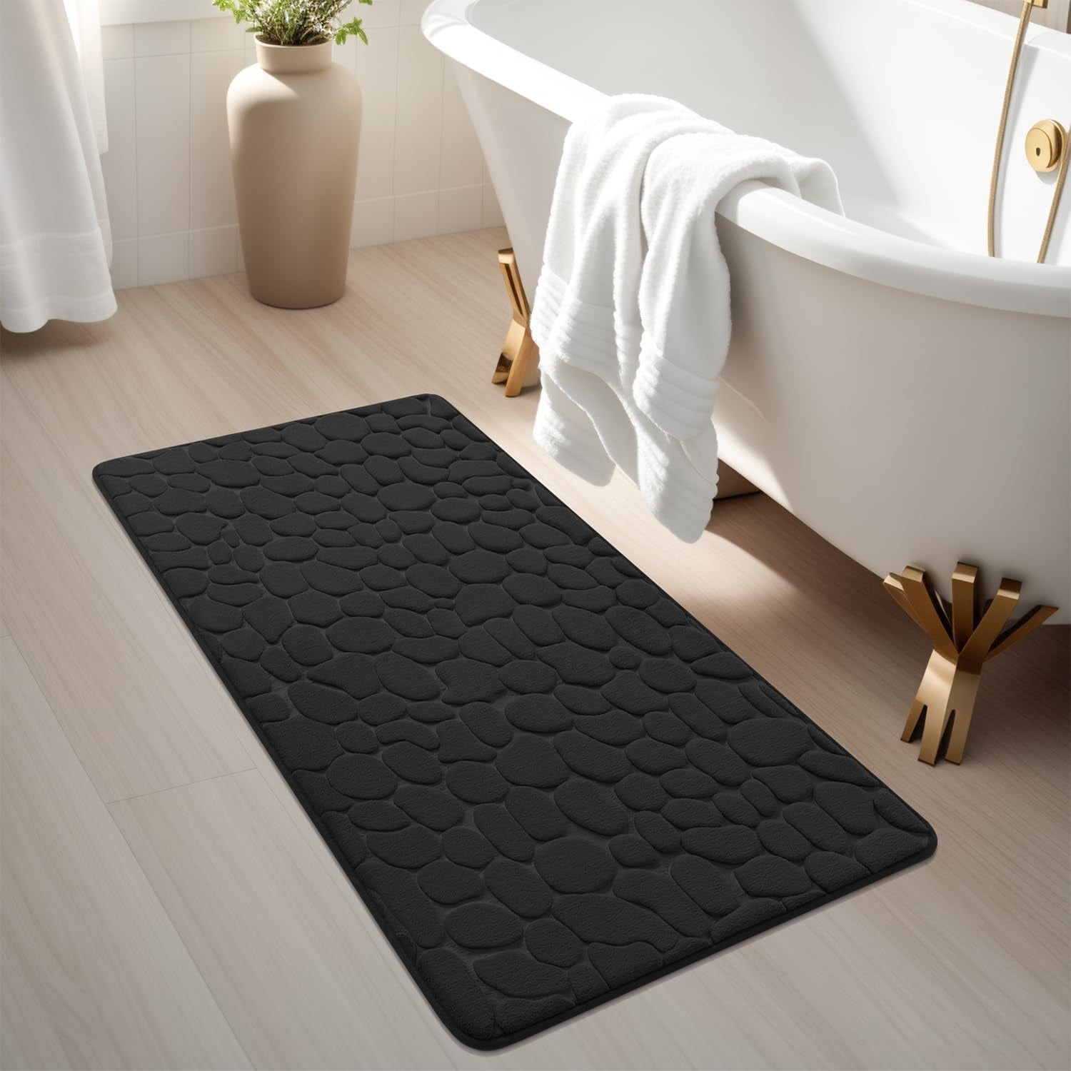 Memory Foam Bath Mat Cobblestone Bathroom Rugs Super Water Absorbent Bath Mats for Bathroom Machine Washable Bath Rugs