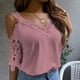 thumbnail image 3 of Top con escote en V y hombros descubiertos, top de verano para mujer con escote en V y ribete de encaje calado, top con hombros descubiertos, el mejor de su clase, 3 of 6