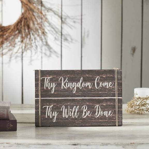 VHC Brands Celebrate Grace Thy Kingdom Come Distressed Grey MDF Wall Sign 9x14, Spring Decor, Home Decorations for Wall or Door, Spring and Easter Hanging Decoration