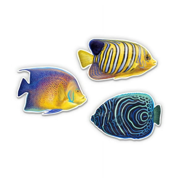Colorful Tropical Fish Set of 3 - 2" each Vinyl Stickers - For Car Laptop I-Pad Phone Helmet Hard Hat - Waterproof Decals