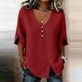 thumbnail image 2 of KyCheLot V Neck Tops for Women Short Sleeve Flare Sleeve Slit Hem Solid Color Tops Comfy Casual Summer Clothes, 2 of 7