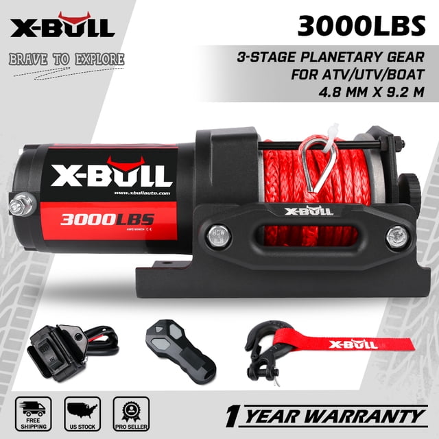 X-BULL Electric Winch 12V 3000LBS Synthetic Rope for Towing ATV/UTV Boat Winch Off-Road with Wireless Remote Control