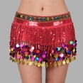 thumbnail image 3 of Felirenzacia Belly Dance Hip Scarf Chiffon Skirt Wrap Professional Hip Scarf Skirt Costume with Coins for Yoga Belly Dancing, Red,Free Size, 3 of 3