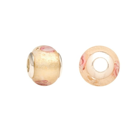 Gold Lampwork Glass Bead Pink Roses On Gold Glass Large Hole Beads Murano Lampwork European Glass Crystal Charms Beads Spacers Fit Pandora Troll Chamilia Carlo Biagi Zable Snake Chain Charm Bracelets 11.5x14mm 4pcs ()